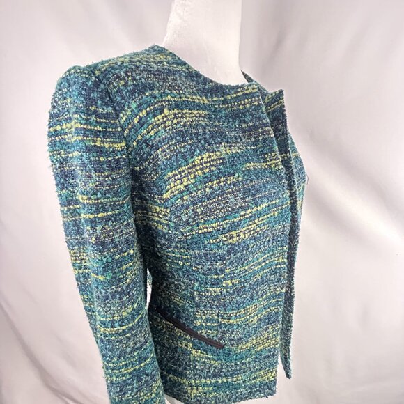 Laura Petites Classic Chic Tweed Jacket Green Teal Navy – US 12P - Picture 5 of 9